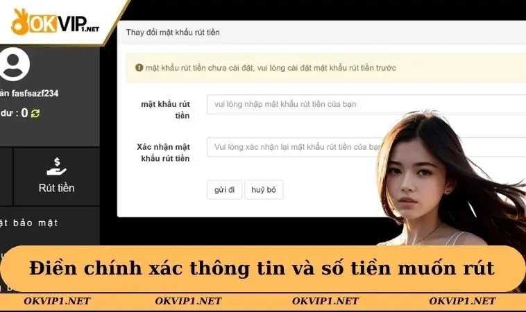 Điền thông tin và số tiền muốn rút về tài khoản