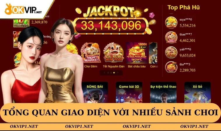 Tổng quan giao diện với nhiều sảnh chơi